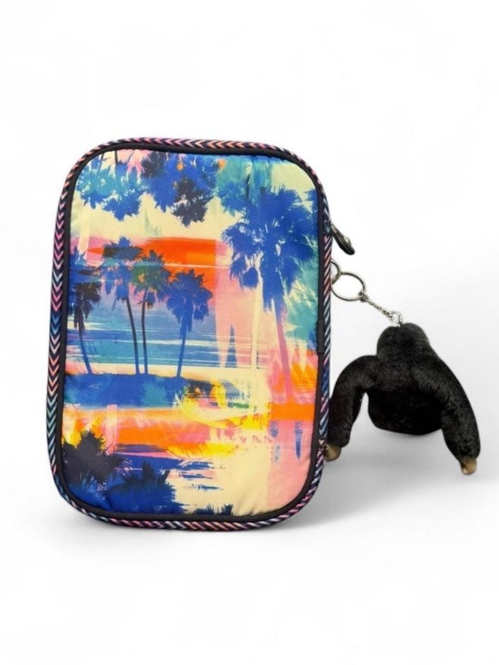 Kipling Multicolor Palm Tree Print Cosmetic Pouch with Monkey Keychain - Picture 2 of 4